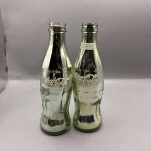 Rare Vintage Coca-Cola Mexico Silver Chrome Glass Bottles Lot of 2 Hard to Find
